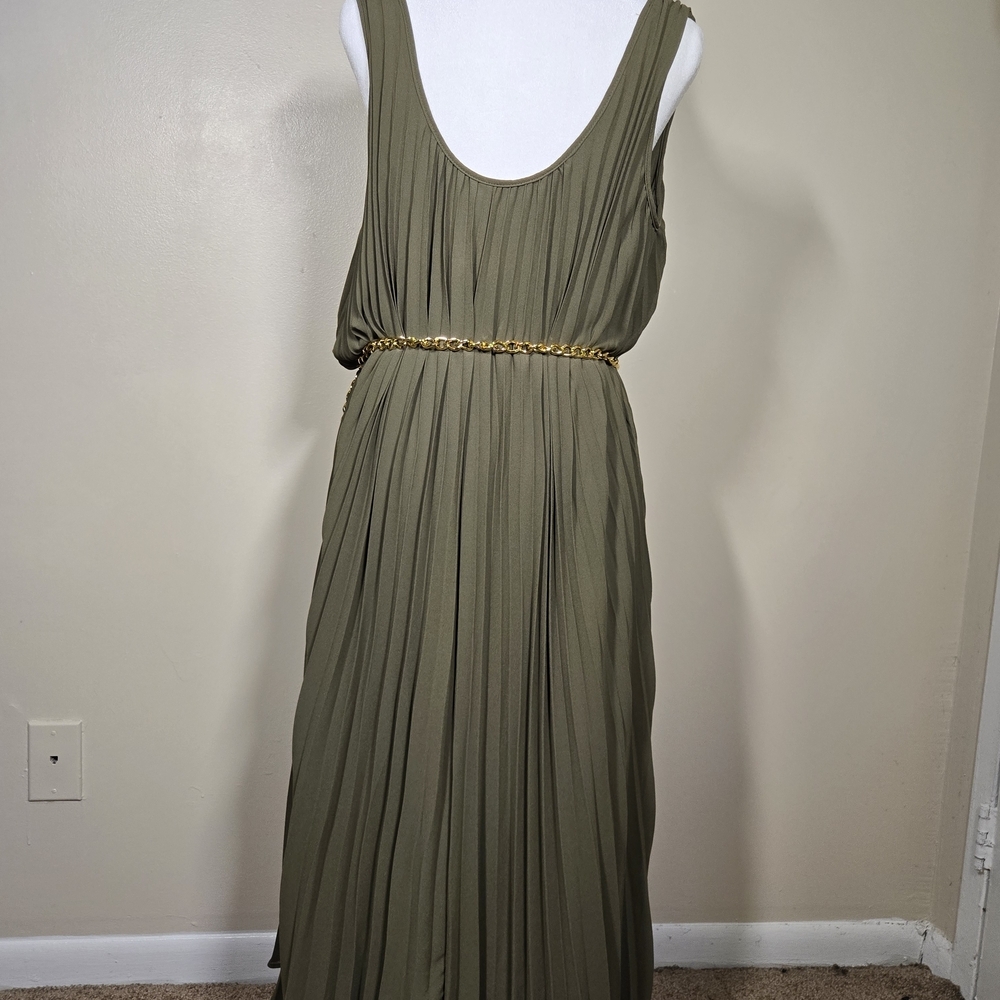 Michael Kors Olive Strapless Dress with Gold Chain - Picture 2 of 5